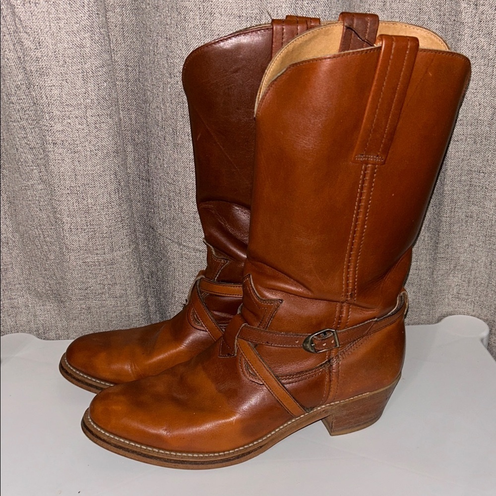Vintage American Boot Makers‎ Brown Leather Harness Two Toned Mens Boots Sz 10.5